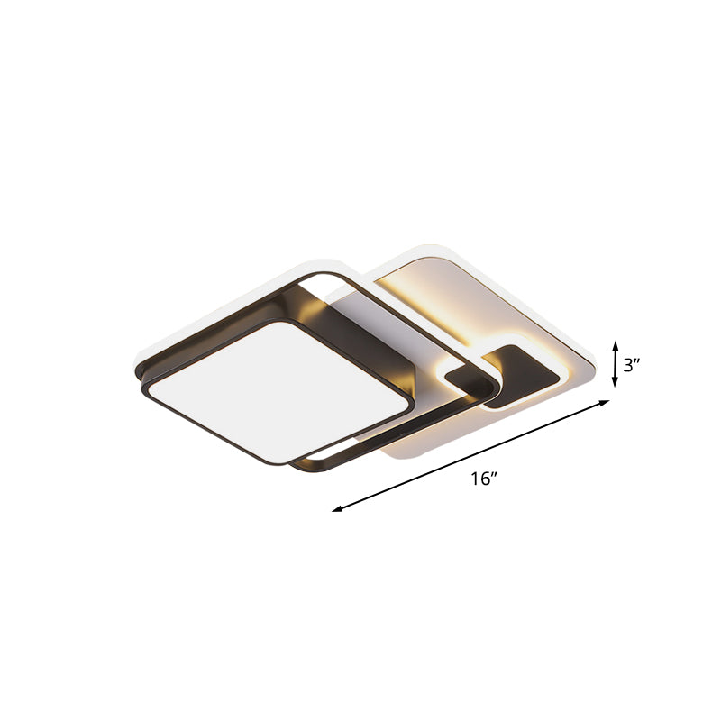 Modernist Square Flush Ceiling Light Iron 16"/19.5" W LED Bedroom Flush Lamp Fixture in Black