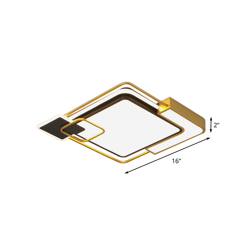 Vierkante metalen Flushmount verlichting Moderne zwart en goud LED dicht bij plafondlamp, 16"/19.5" breed