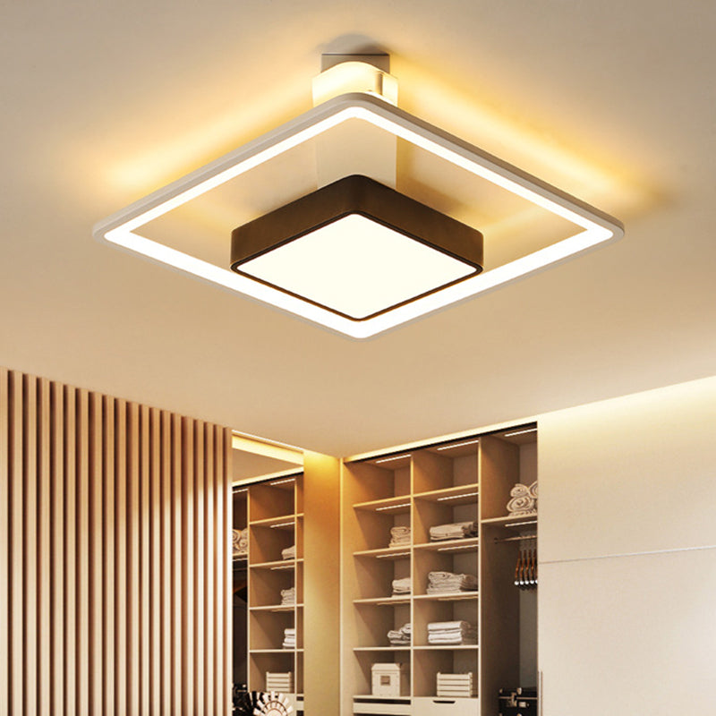 16 "/19.5" W Iron Square Flushmount Minimalist Black and White LED Flush Mount Lighting, Weiss/Warm Light