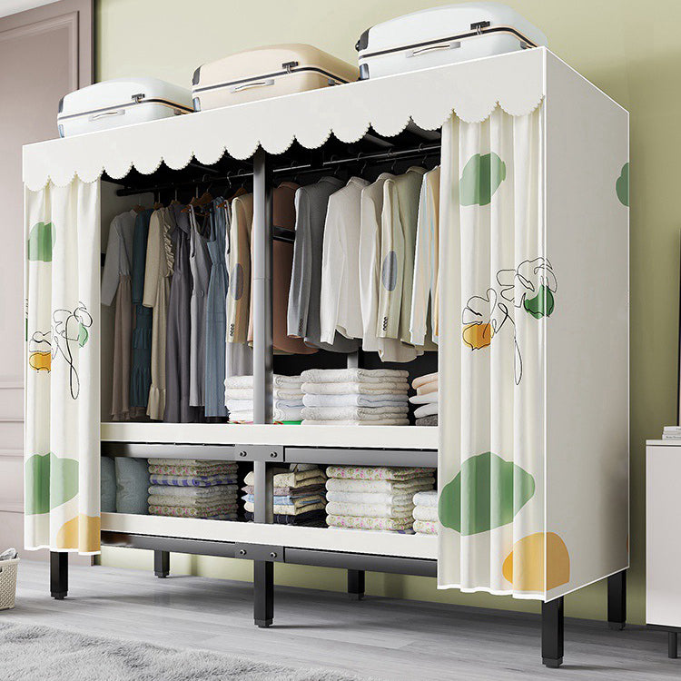 Metal Frame Freestanding Wardrobe Foldable Wardrobe with Garment Rod