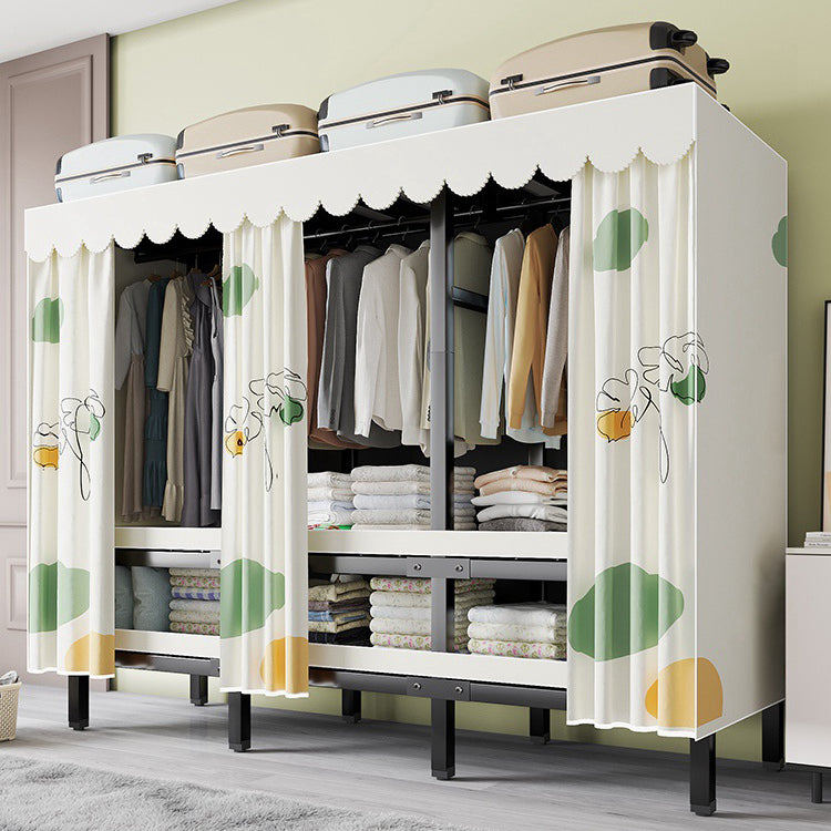 Metal Frame Freestanding Wardrobe Foldable Wardrobe with Garment Rod