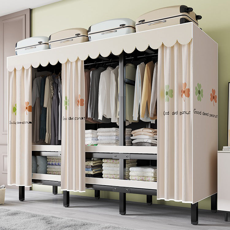 Metal Frame Freestanding Wardrobe Foldable Wardrobe with Garment Rod