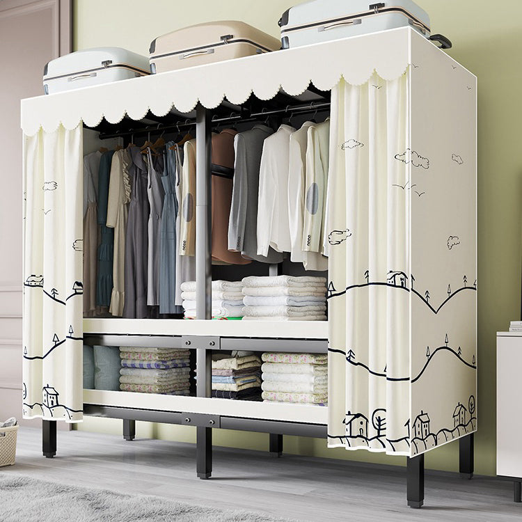 Metal Frame Freestanding Wardrobe Foldable Wardrobe with Garment Rod