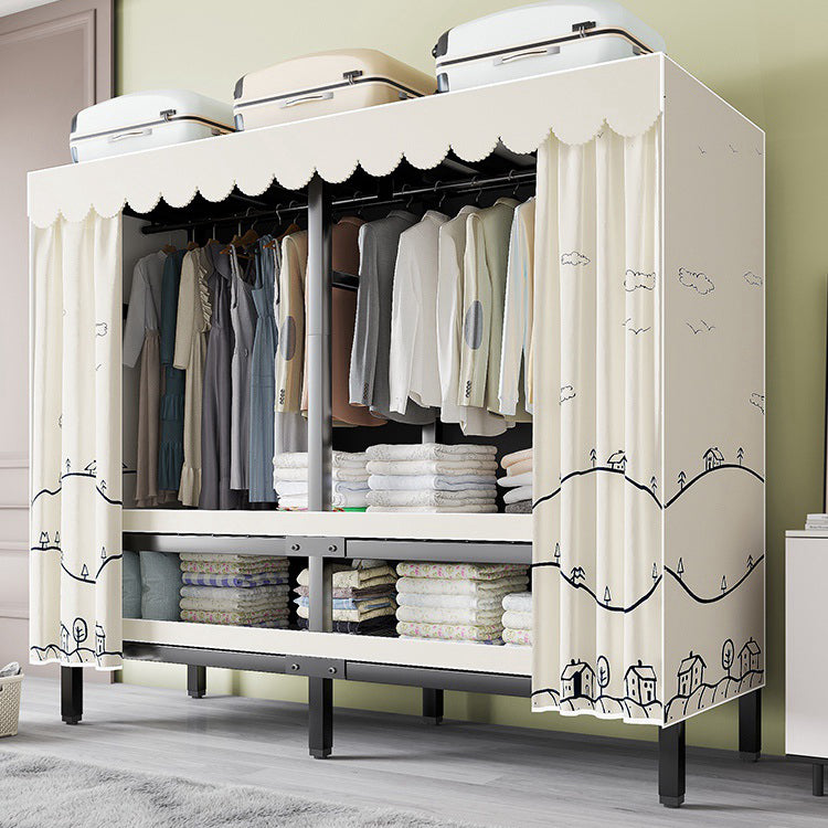 Metal Frame Freestanding Wardrobe Foldable Wardrobe with Garment Rod