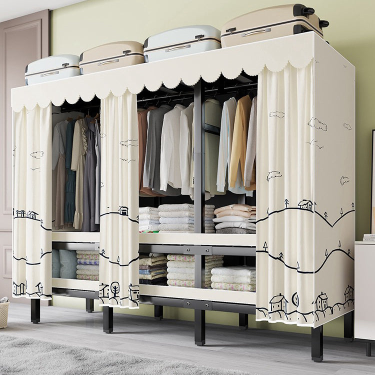 Metal Frame Freestanding Wardrobe Foldable Wardrobe with Garment Rod