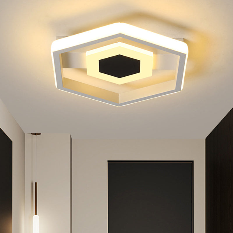 Metal Hexagon Ceiling Flush Modernist LED Flush-Mount Light Fixture in White for Cloakroom, White/Warm Light
