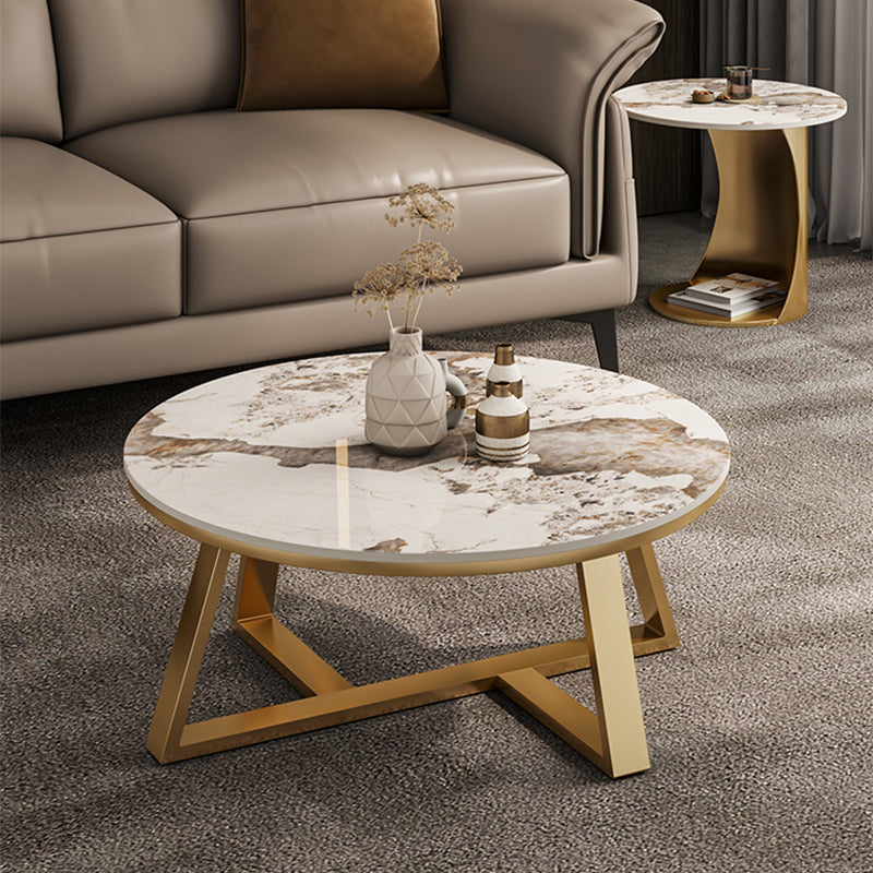 Round Coffee Table Cross Legs Coffee Table Set with Metal Legs