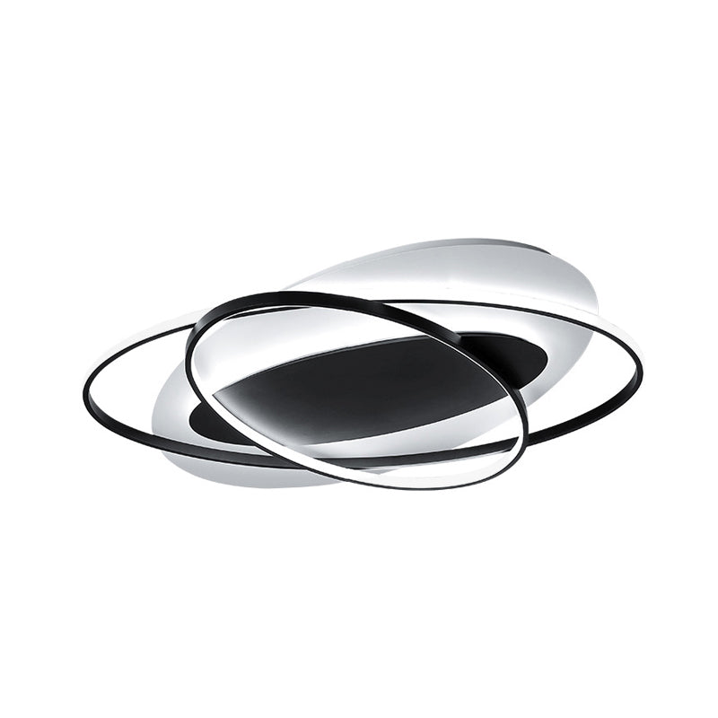 Oval Ring Acrylic Flushmount Lighting Modern White and Black LED Ceiling Flush in Warm/White Light for Bedroom