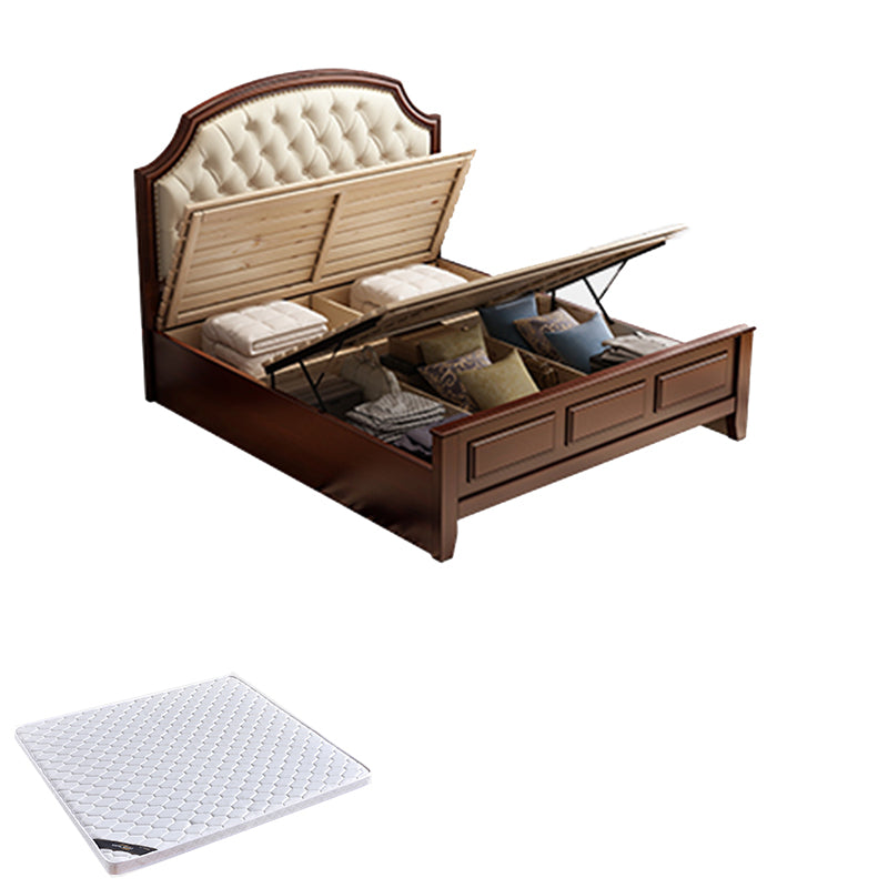 Mid-Century Modern Standard Bed Upholstered Headboard Espresso Panel Bed