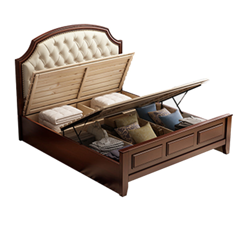 Mid-Century Modern Standard Bed Upholstered Headboard Espresso Panel Bed