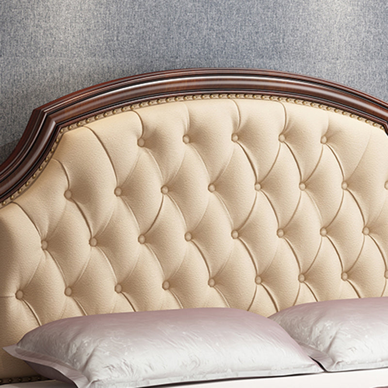 Mid-Century Modern Standard Bed Upholstered Headboard Espresso Panel Bed