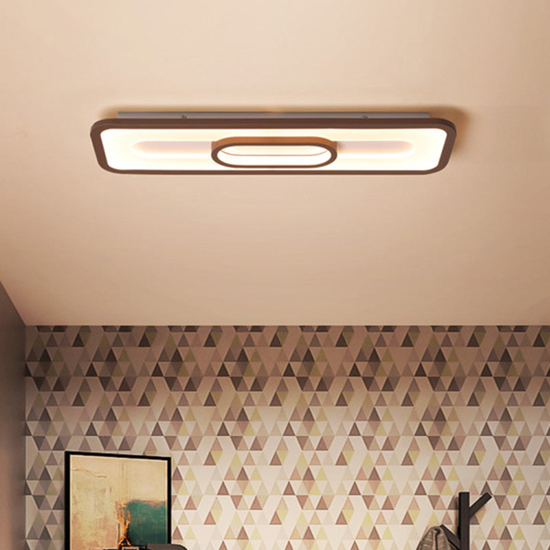 Eenvoudige Rechthoek Flush Verlichting Acryl 23.5"/31.5" Brede LEIDENE Corridor Plafond Flush Mount in Koffie, Wit/Warm Licht