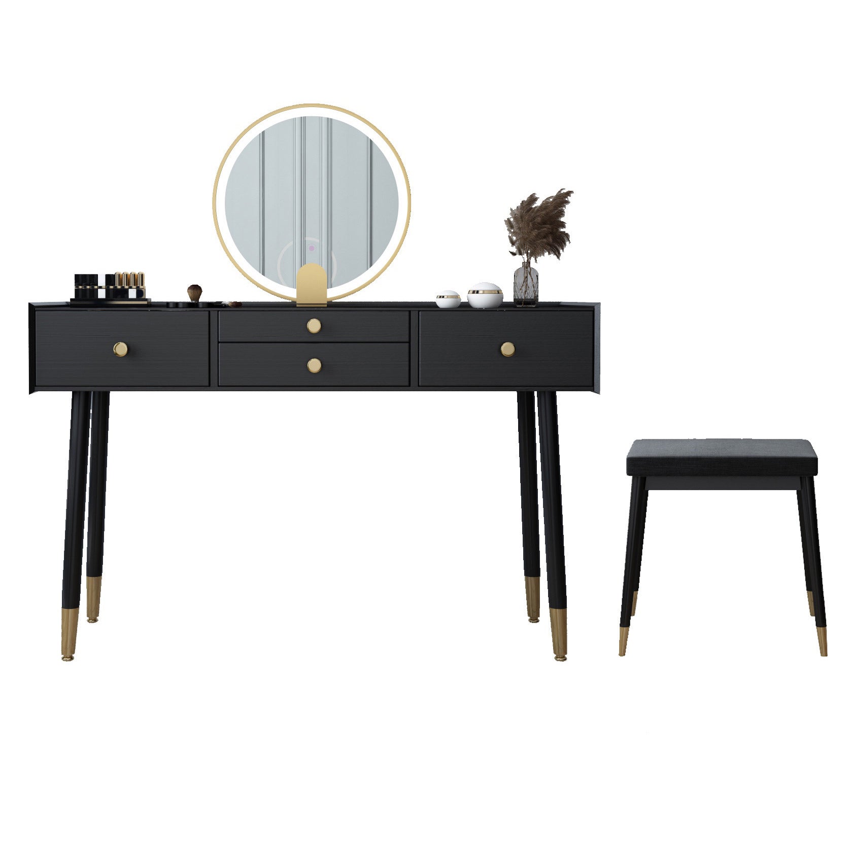 Scandinavian Lighted Mirror Makeup Vanity Desk in Wood Vanity Dressing Table Set