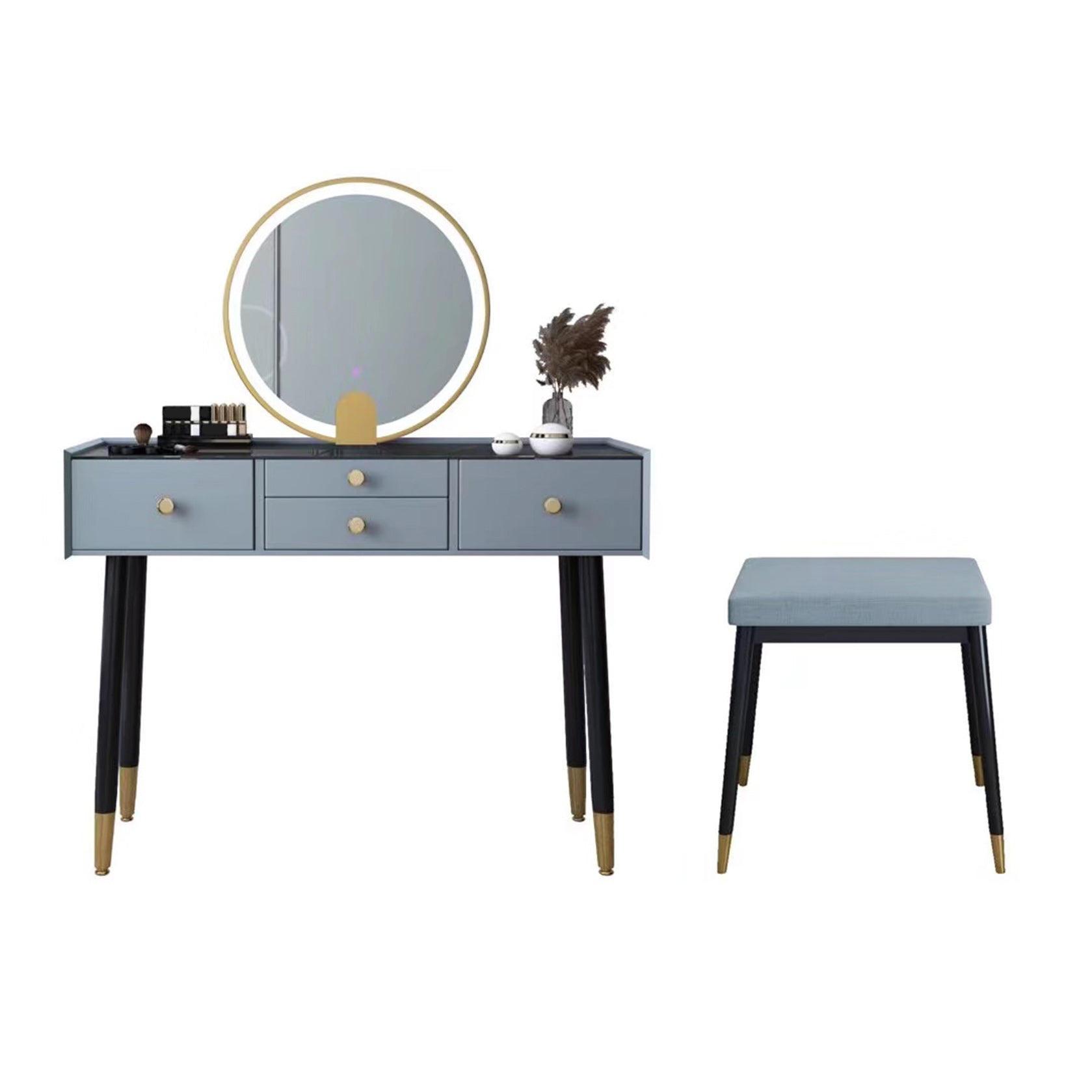 Scandinavian Lighted Mirror Makeup Vanity Desk in Wood Vanity Dressing Table Set