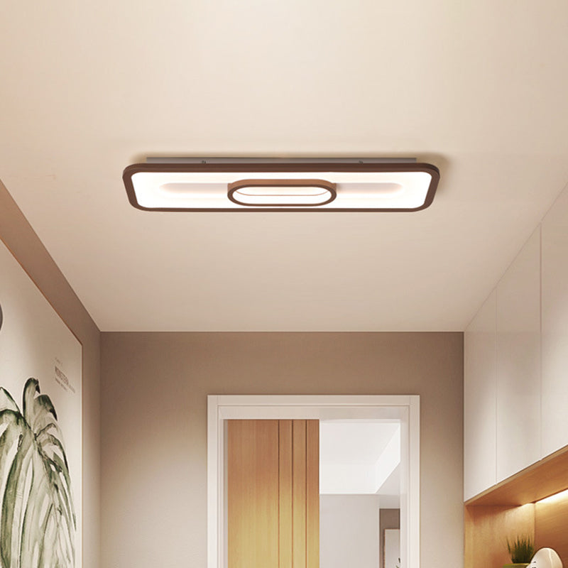 Eenvoudige Rechthoek Flush Verlichting Acryl 23.5"/31.5" Brede LEIDENE Corridor Plafond Flush Mount in Koffie, Wit/Warm Licht