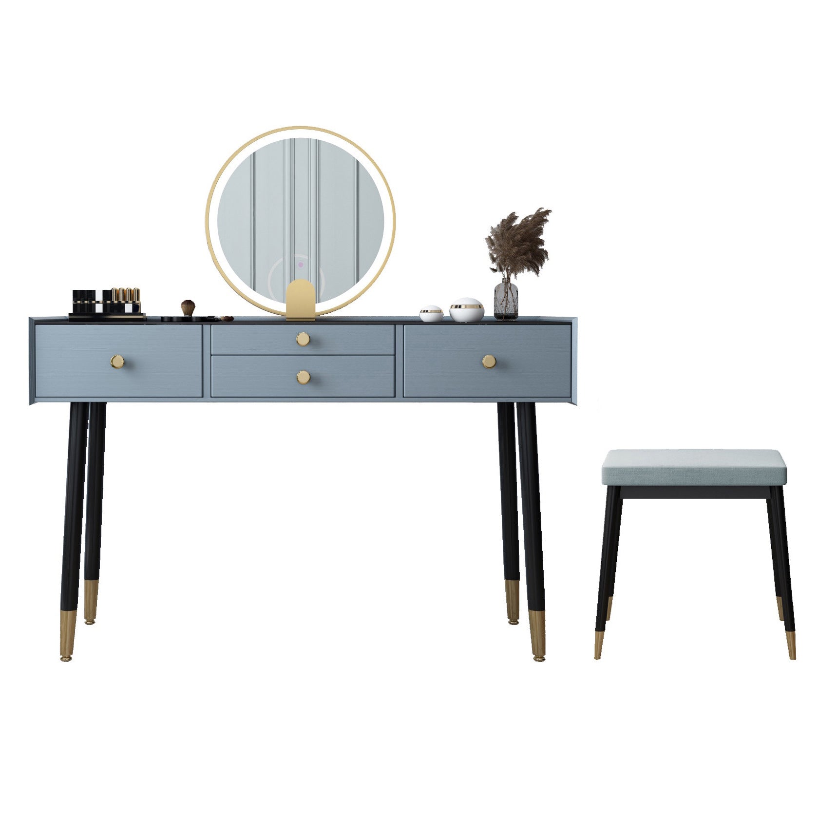 Scandinavian Lighted Mirror Makeup Vanity Desk in Wood Vanity Dressing Table Set