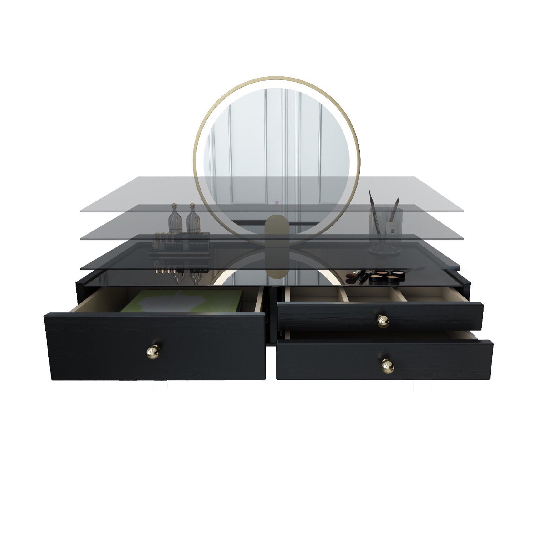 Scandinavian Lighted Mirror Makeup Vanity Desk in Wood Vanity Dressing Table Set