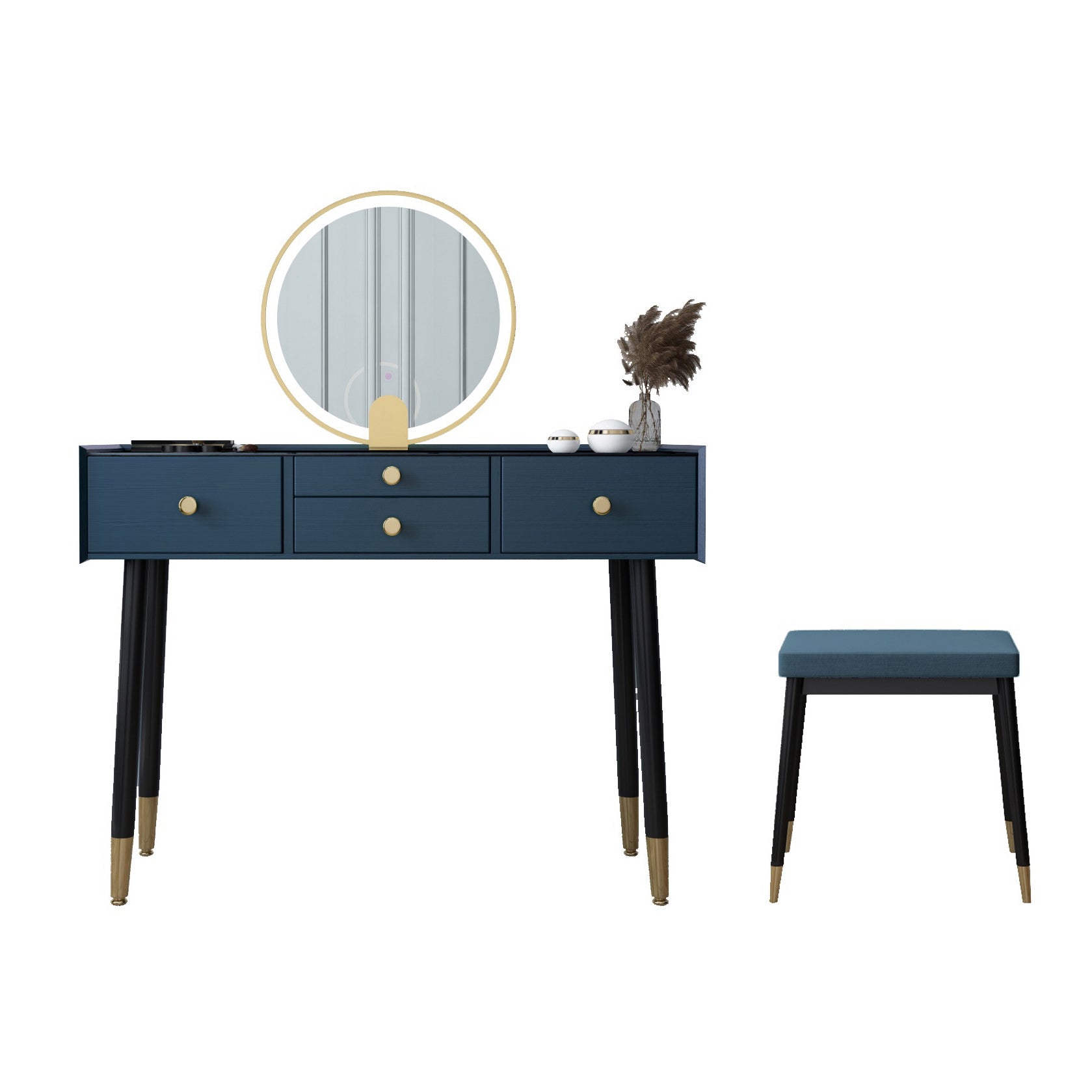 Scandinavian Lighted Mirror Makeup Vanity Desk in Wood Vanity Dressing Table Set