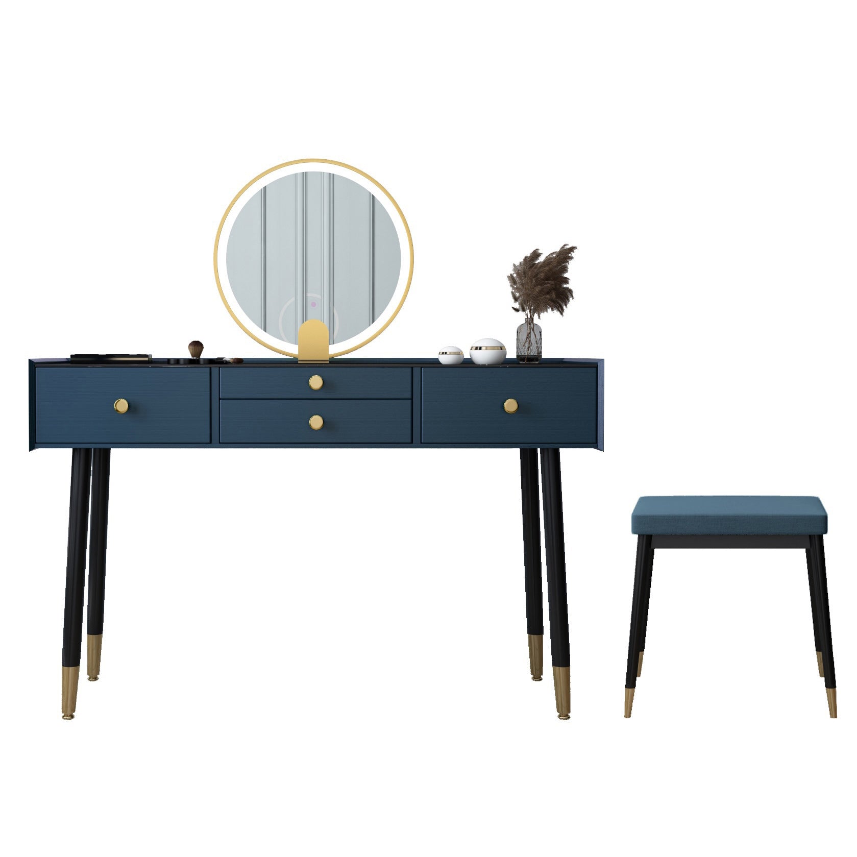 Scandinavian Lighted Mirror Makeup Vanity Desk in Wood Vanity Dressing Table Set
