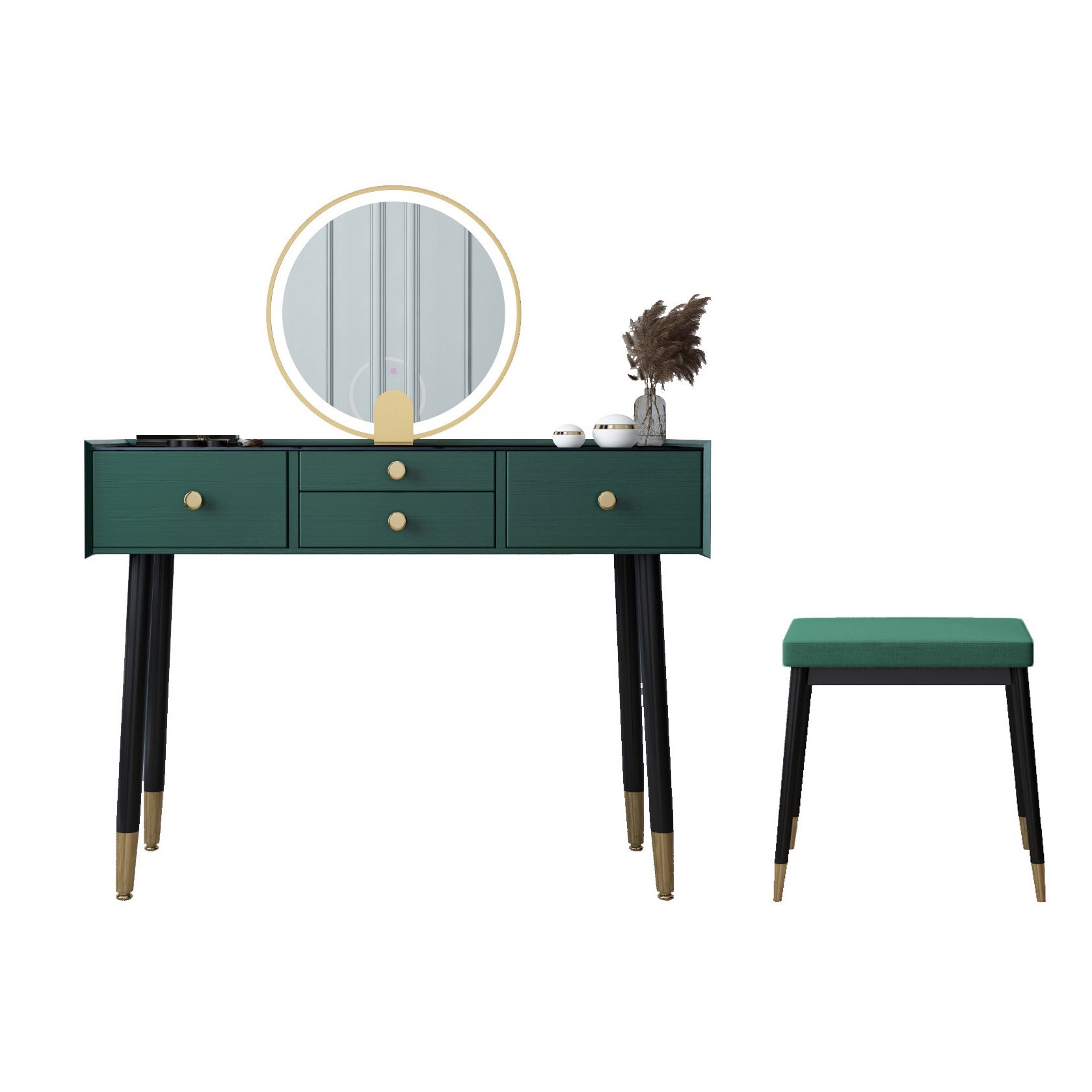 Scandinavian Lighted Mirror Makeup Vanity Desk in Wood Vanity Dressing Table Set