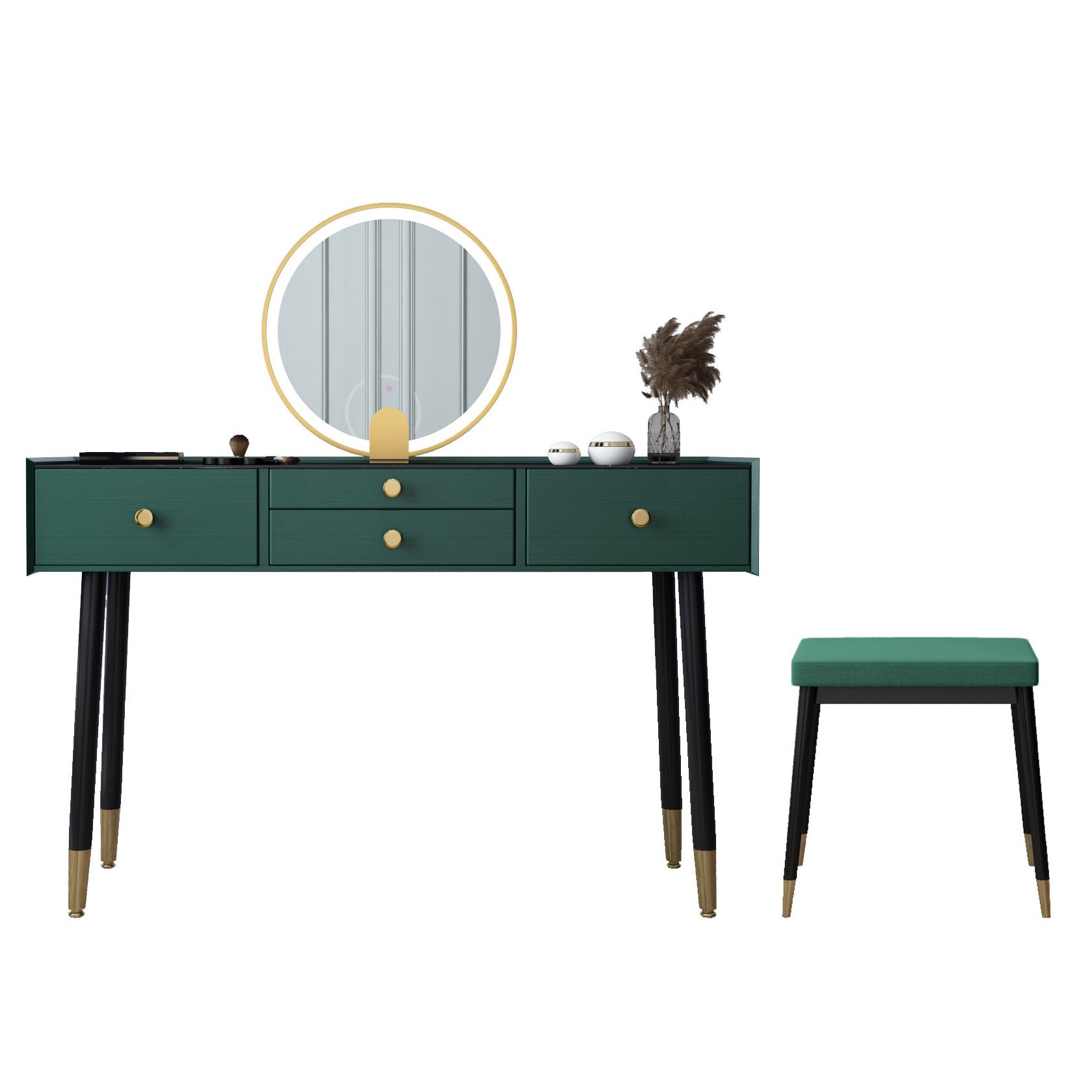 Scandinavian Lighted Mirror Makeup Vanity Desk in Wood Vanity Dressing Table Set