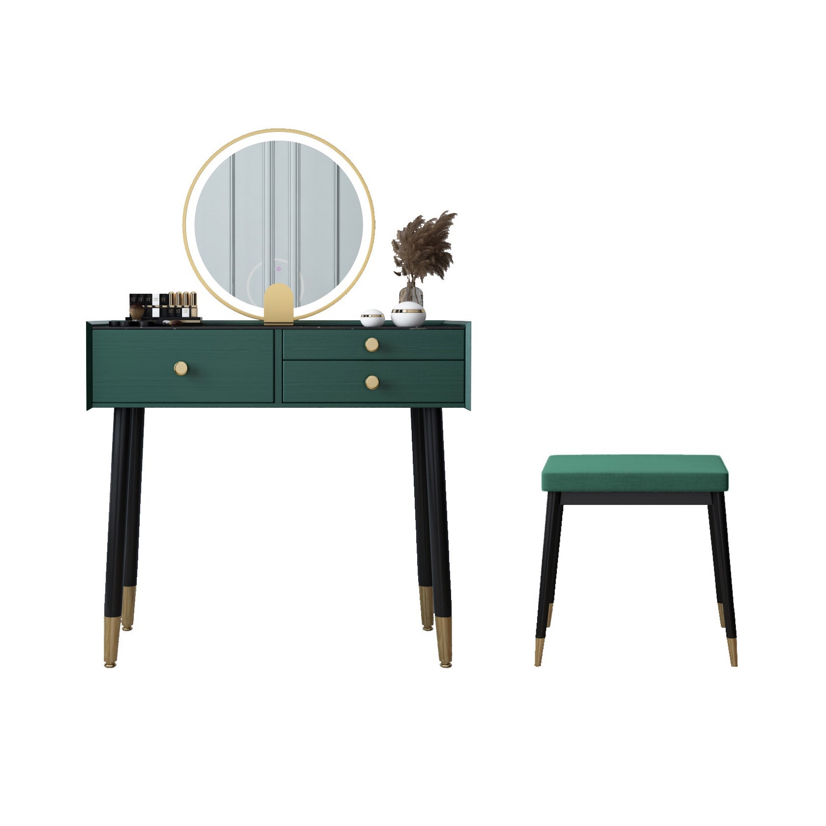 Scandinavian Lighted Mirror Makeup Vanity Desk in Wood Vanity Dressing Table Set