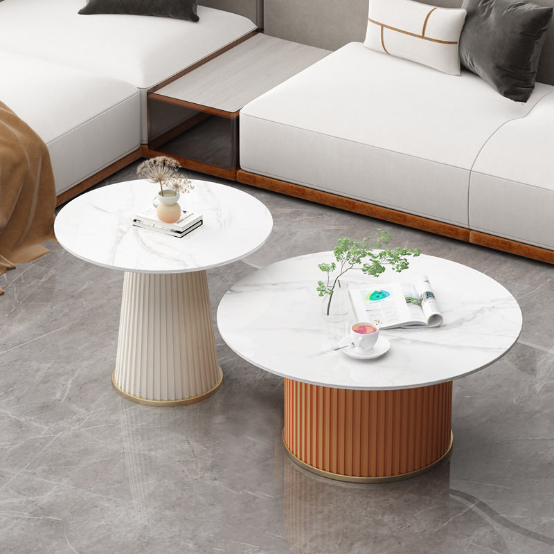Slate Round Coffee Table Pedestal Coffee Cocktail Table for Living Room