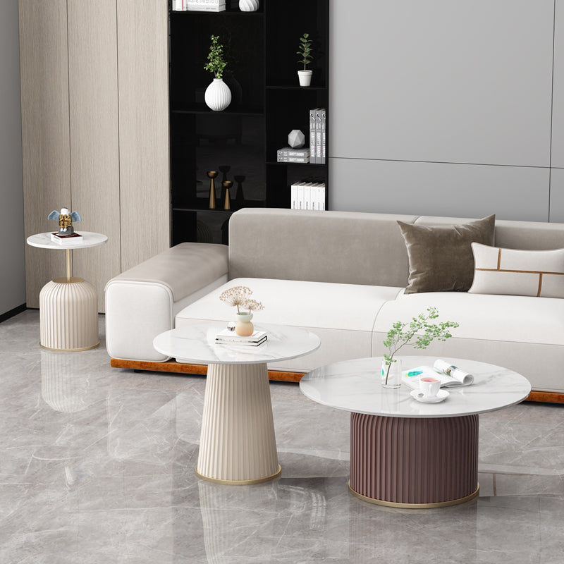 Slate Round Coffee Table Pedestal Coffee Cocktail Table for Living Room