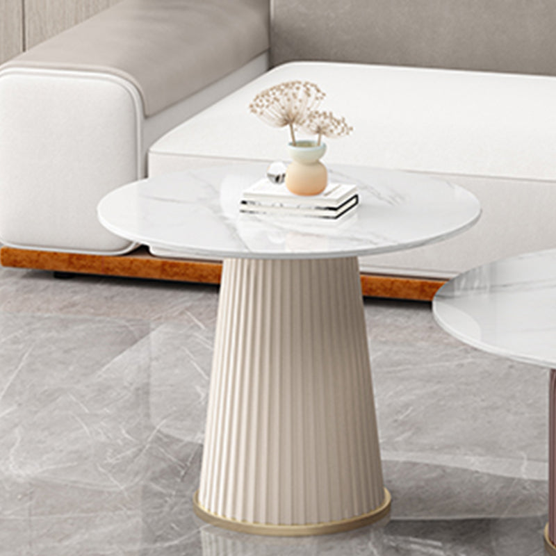 Slate Round Coffee Table Pedestal Coffee Cocktail Table for Living Room
