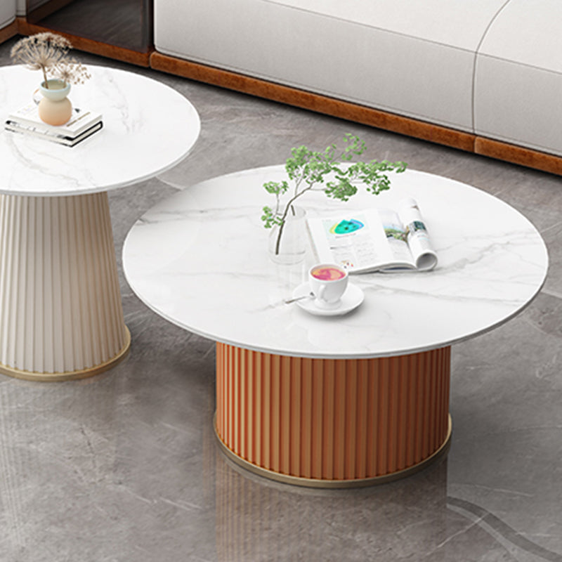 Slate Round Coffee Table Pedestal Coffee Cocktail Table for Living Room