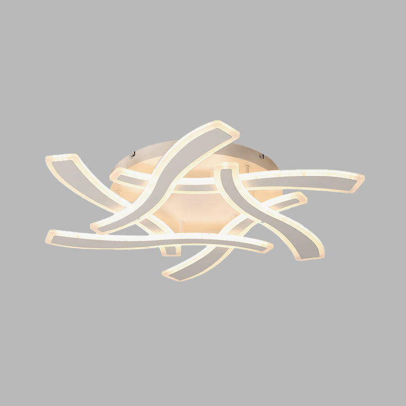Weißer Kreuzwelle Flush Mount Moderne LED -Acryl -Halbdecke Flush für Schlafzimmer in warmem/weißem Licht