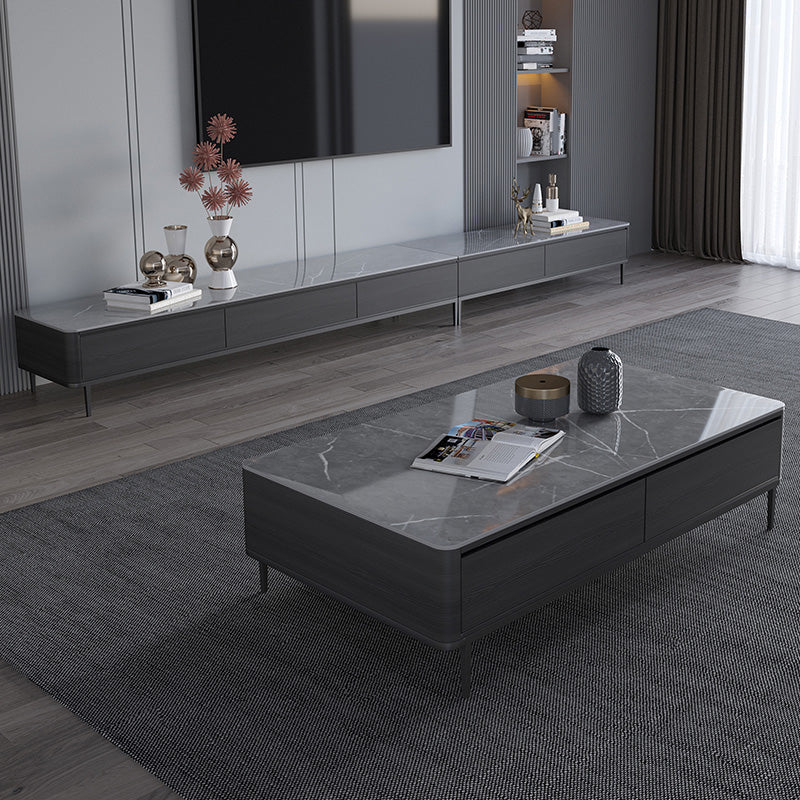 Rectangular Slate 4 Legs Coffee Table Modern 1 Single Cocktail Table with 4 Drawers