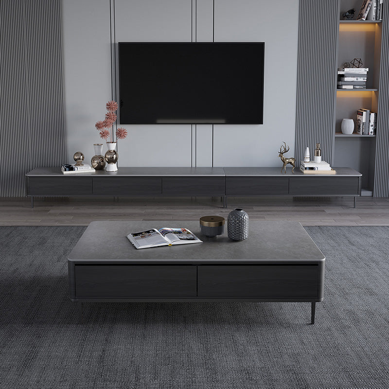 Rectangular Slate 4 Legs Coffee Table Modern 1 Single Cocktail Table with 4 Drawers
