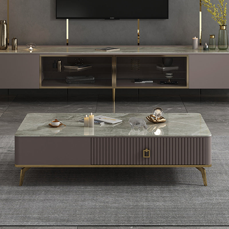 Slate Glam Rectangular Coffee Table 51.2" W 4 Legs Cocktail Table with Drawers