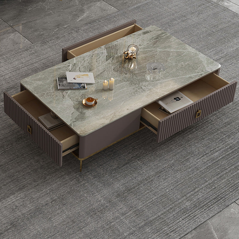 Slate Glam Rectangular Coffee Table 51.2" W 4 Legs Cocktail Table with Drawers