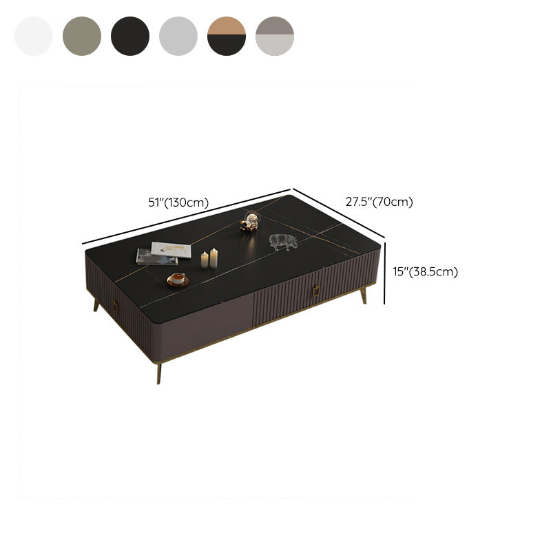 Slate Glam Rectangular Coffee Table 51.2" W 4 Legs Cocktail Table with Drawers