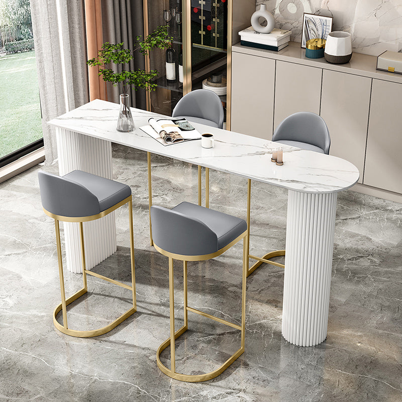 Glam Bistro Set 1/3 Pieces White Colour Stone Bar table with Upholstered Stools