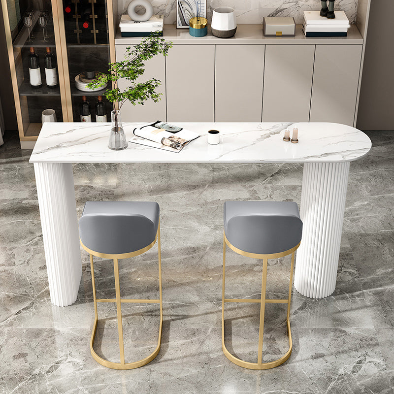 Glam Bistro Set 1/3 Pieces White Colour Stone Bar table with Upholstered Stools