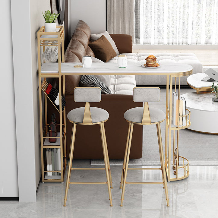 Glam Style Bistro Set 1/3 Pieces Stone Bar table with Upholstered Stools