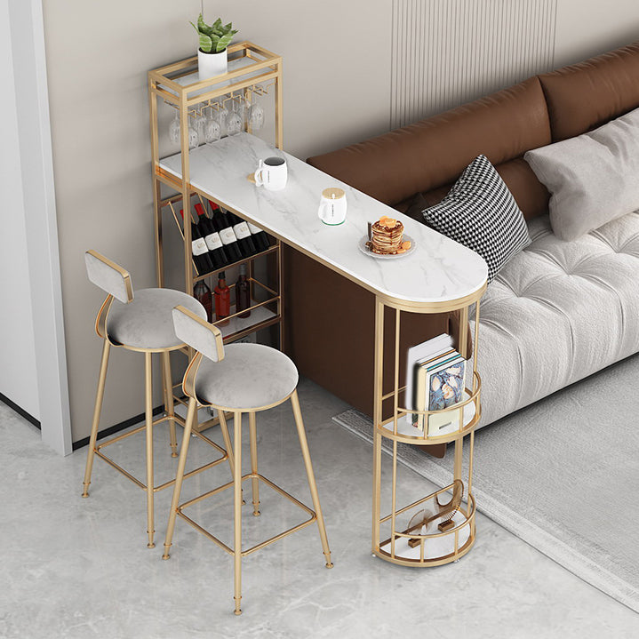 Glam Style Bistro Set 1/3 Pieces Stone Bar table with Upholstered Stools