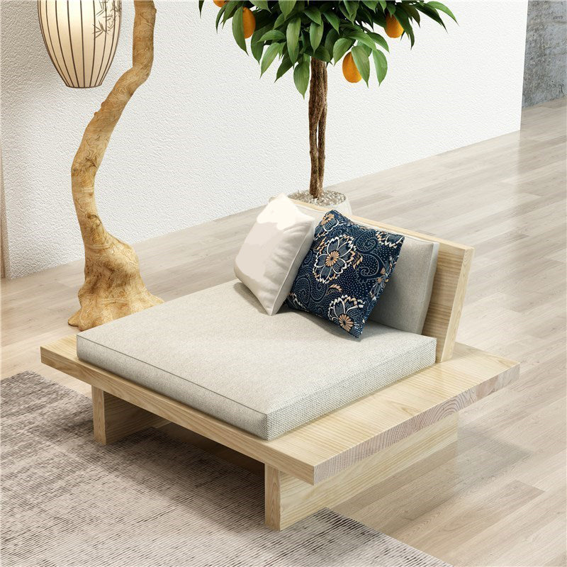 Tropical Solid Wood Frame Sofa Beige Linen Cushion Sofa with Pillows