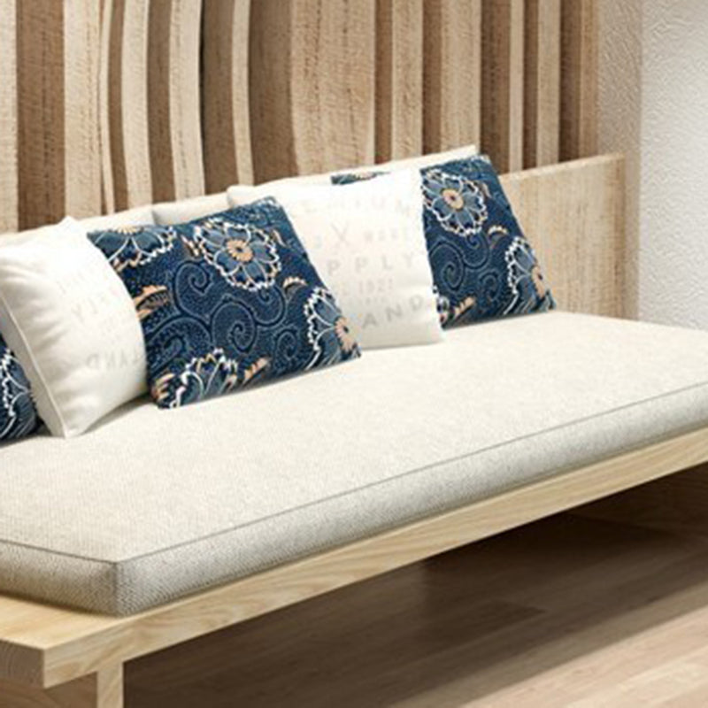 Tropical Solid Wood Frame Sofa Beige Linen Cushion Sofa with Pillows