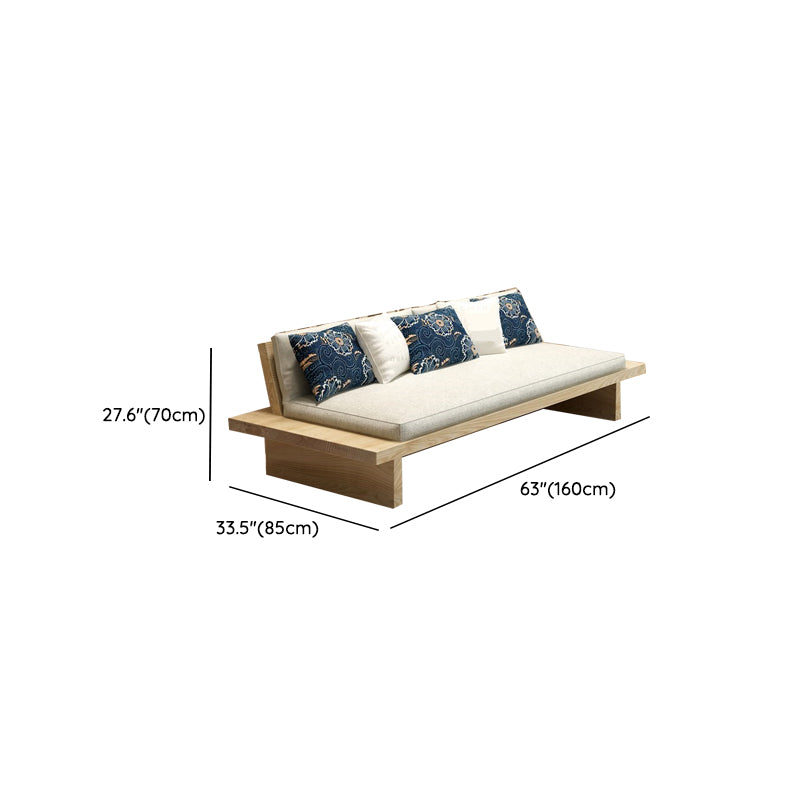 Tropical Solid Wood Frame Sofa Beige Linen Cushion Sofa with Pillows