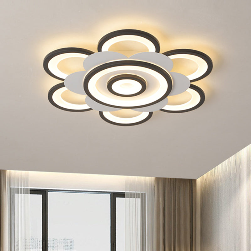 White and Black Flower-Like Flushmount Contemporary 20.5"/24.5" W LED Acrylic Ceiling Flush in White/Warm Light