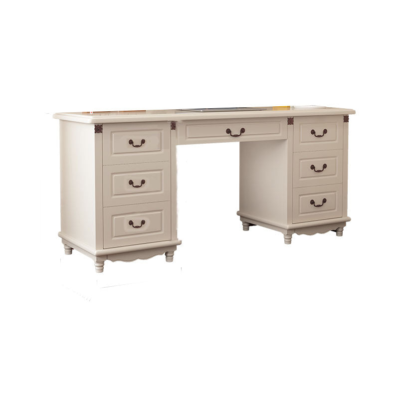 Wooden Writing Desk with Drawers and Solid Wood Base Modern Desk