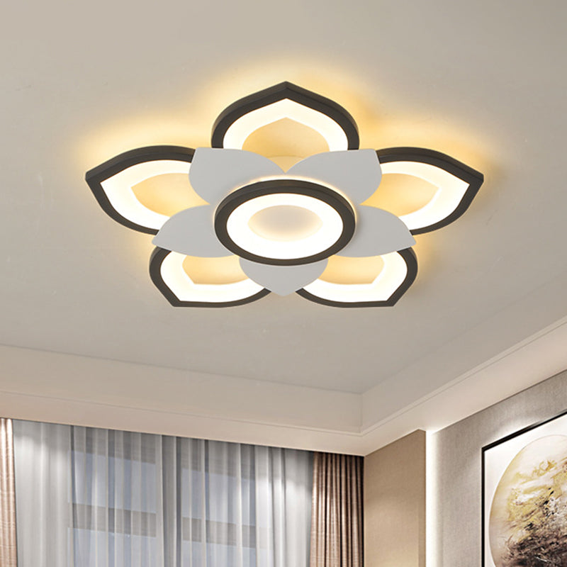 20.5 "/24.5" W Lotus Flush Plafond Licht Modern Acryl Zwart en Wit LED Flush Lamp-armatuur, Wit/Warm Licht