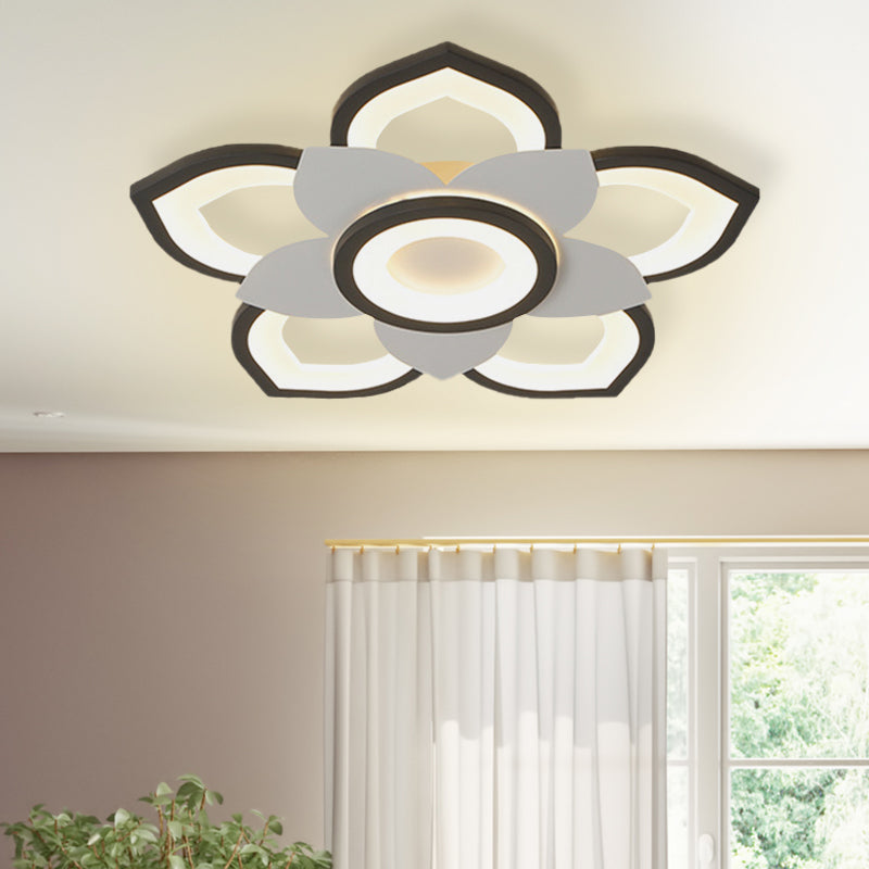 20.5 "/24.5" W Lotus Flush Plafond Licht Modern Acryl Zwart en Wit LED Flush Lamp-armatuur, Wit/Warm Licht