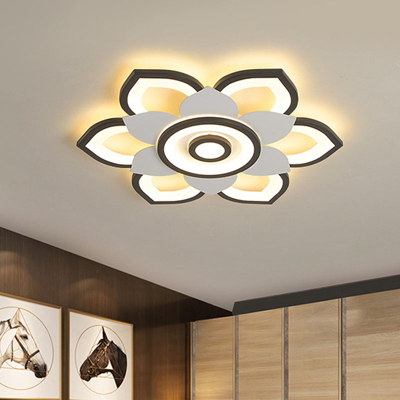 20.5 "/24.5" W Lotus Flush Plafond Licht Modern Acryl Zwart en Wit LED Flush Lamp-armatuur, Wit/Warm Licht