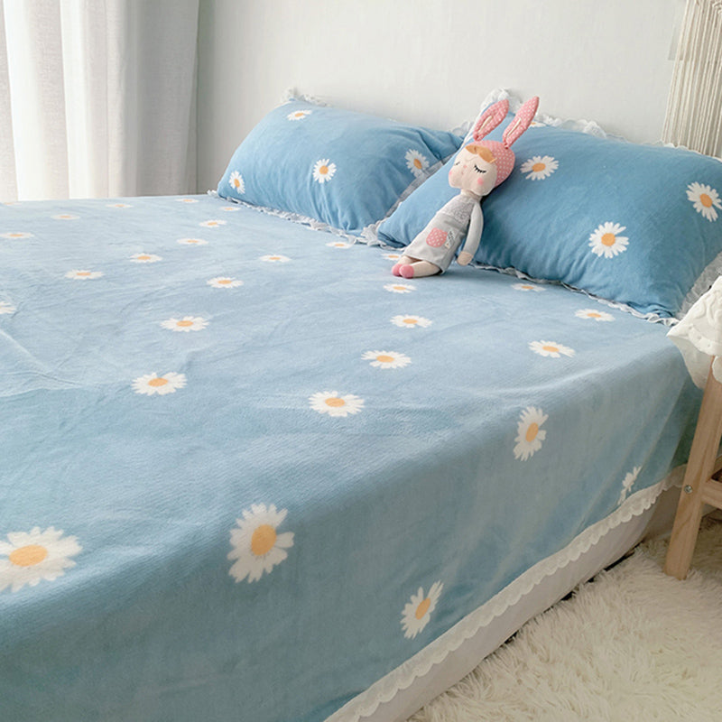 Sheet Sets Flannel Floral Printed Breathable Super Soft Wrinkle Resistant Bed Sheet Set