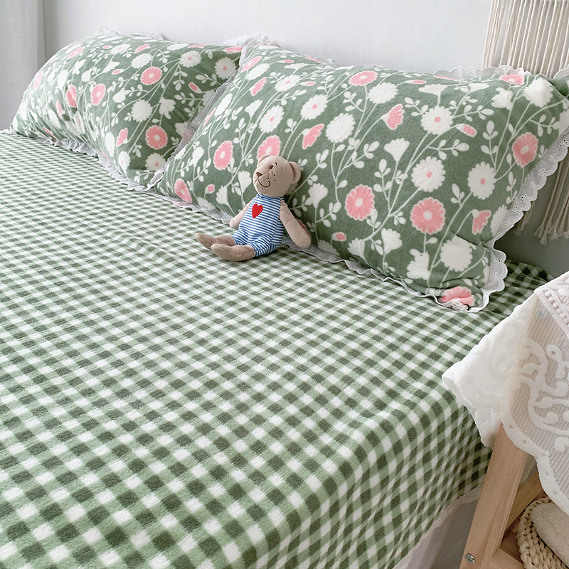 Sheet Sets Flannel Floral Printed Breathable Super Soft Wrinkle Resistant Bed Sheet Set